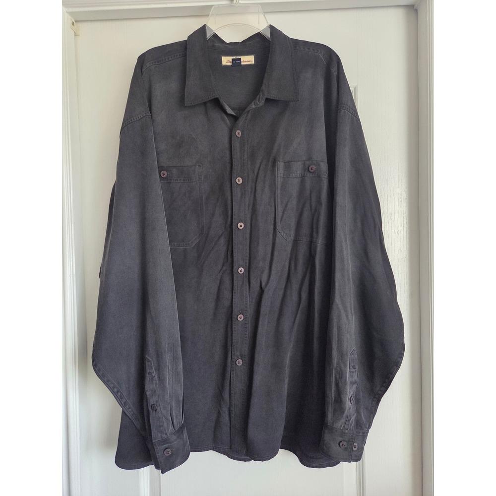Tommy Bahama Black 100% Silk Long Sleeve Button Down Utility Shirt Sz XL Edgy